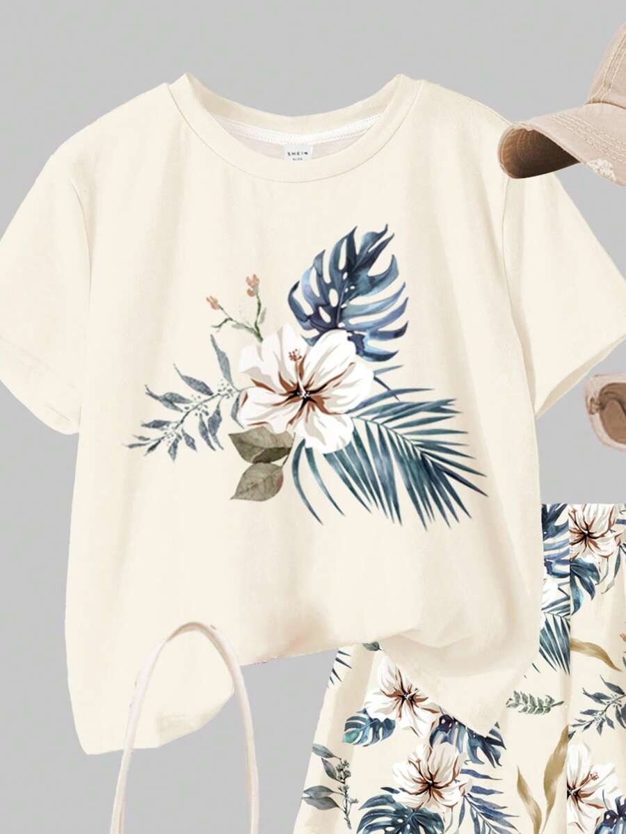 Young Girl Young Girl Casual Minimalist Short Sleeve T-Shirt And Shorts 2-Piece Set Suitable For Summer