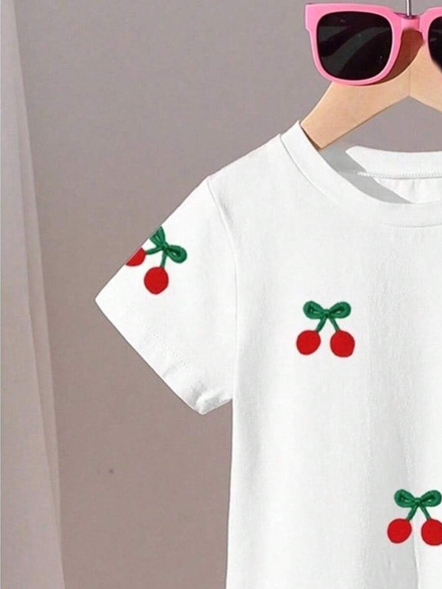 Elladie kids 2pcs/Set Young Girl Casual Butterfly Print Short Sleeve T-Shirt And Flare Pants,Cute Cartoon Graphic Fashionable Summer Clothes For School Outfit