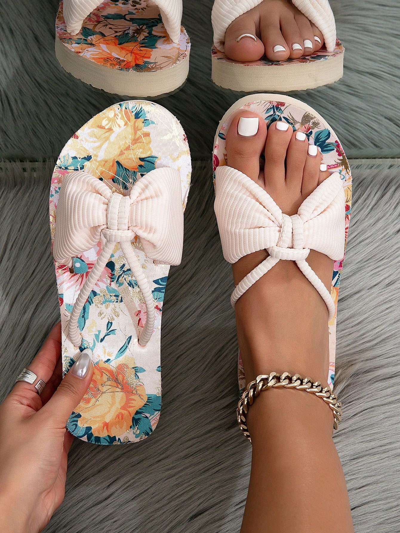 Women's flat thong flip flop sandals featuring braided knot detail and slip-on design for outdoor, beach, holiday, and travel wear.