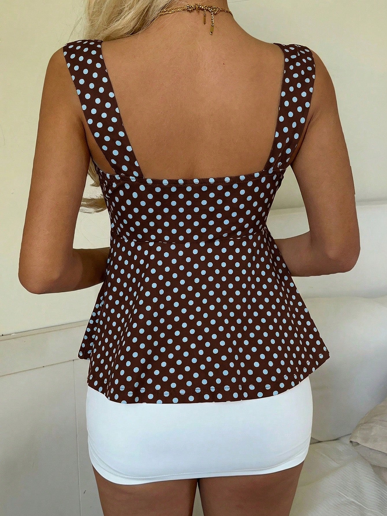 CovetEZ 2026 Spring/Summer New Women's Apparel: Black Polka Dot Cute Casual Versatile Ruffle Drawstring Blouse/Tank Top,Summer Top