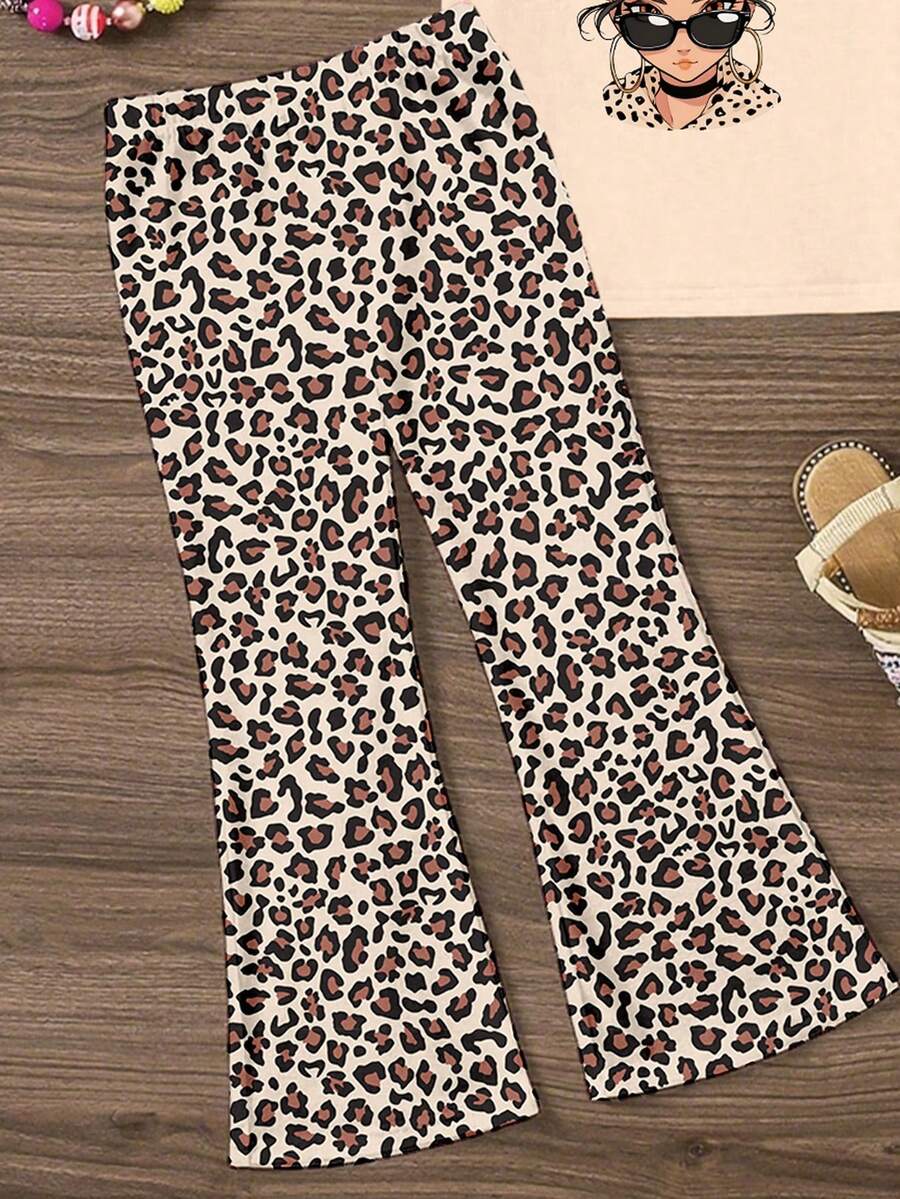 Elladie kids 2pcs/Set Young Girl Casual Butterfly Print Short Sleeve T-Shirt And Flare Pants,Cute Cartoon Graphic Fashionable Summer Clothes For School Outfit