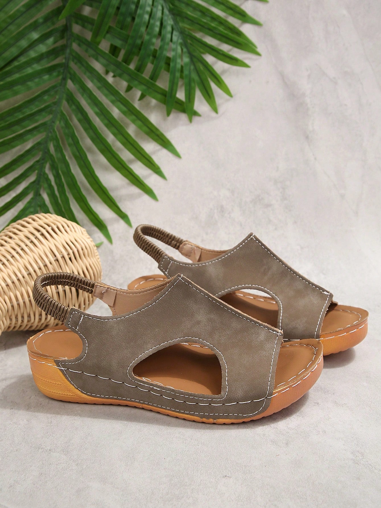 Women’s white PU platform wedge sandals with slip-on design, slingback strap, open round toe, and cut-out details, suitable for beach and vacation wear.