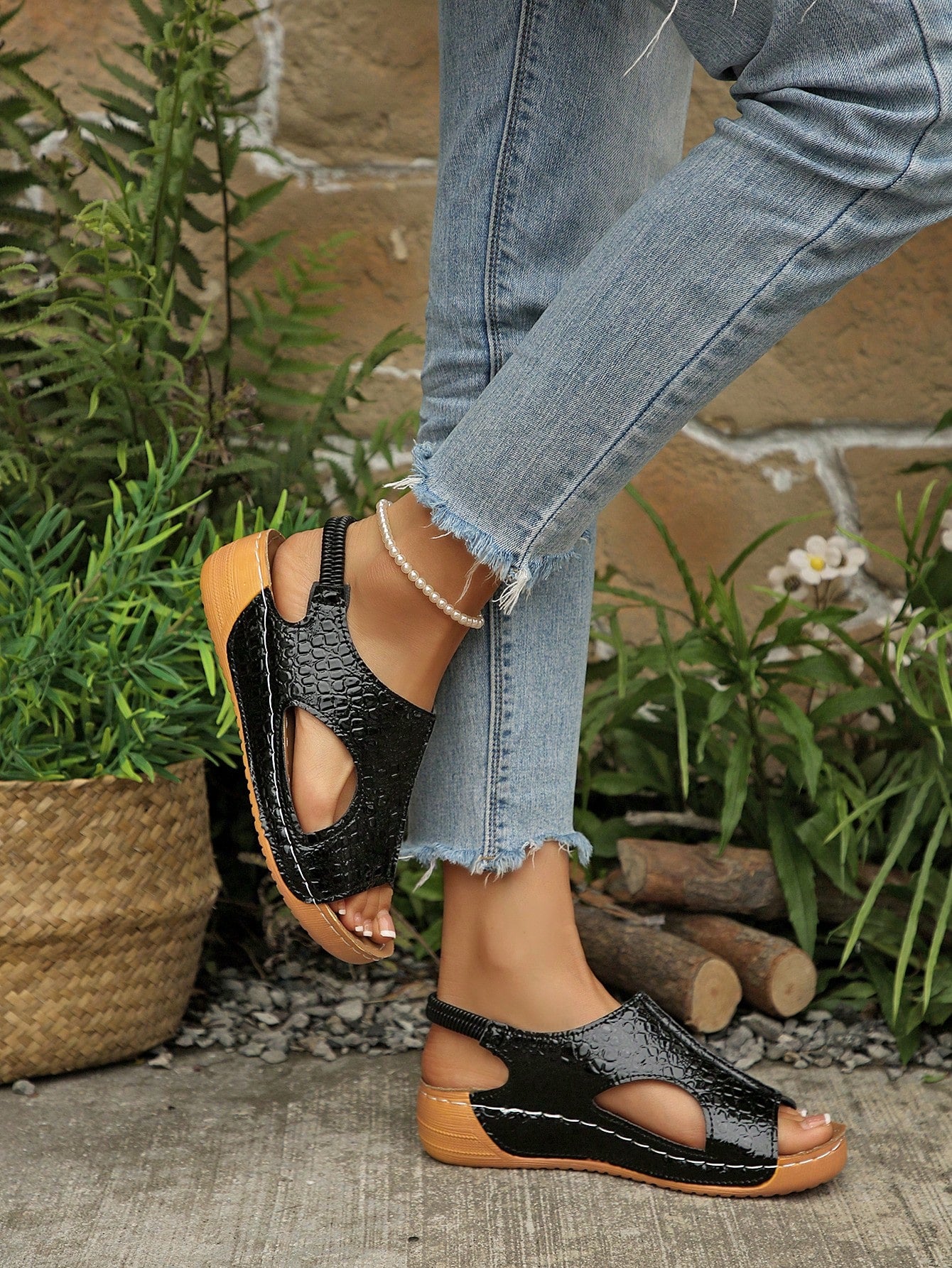 Women’s white PU platform wedge sandals with slip-on design, slingback strap, open round toe, and cut-out details, suitable for beach and vacation wear.