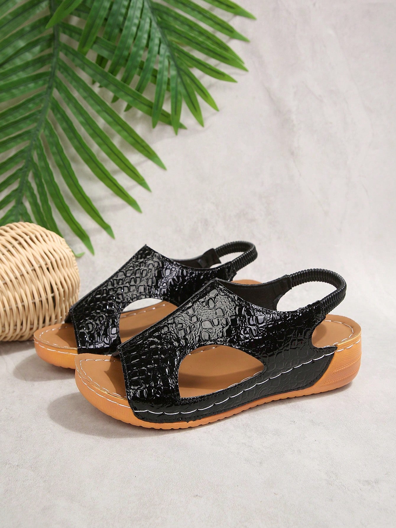 Women’s white PU platform wedge sandals with slip-on design, slingback strap, open round toe, and cut-out details, suitable for beach and vacation wear.