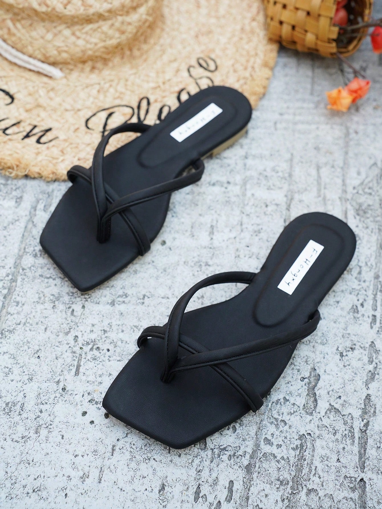 Women's striped flat slingback sandals with a square open toe, slip-on style, and rhinestone detail.