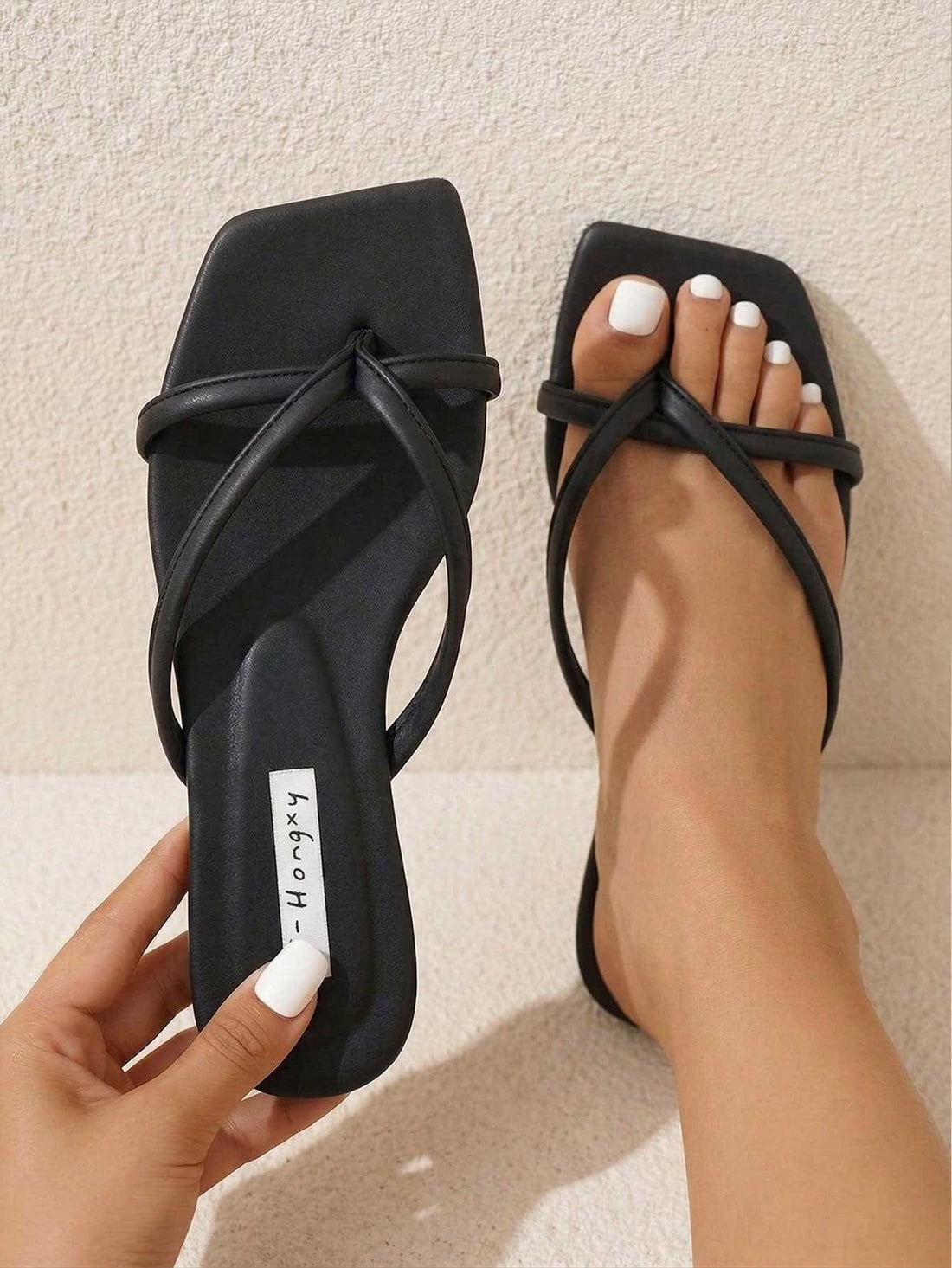 Women's striped flat slingback sandals with a square open toe, slip-on style, and rhinestone detail.