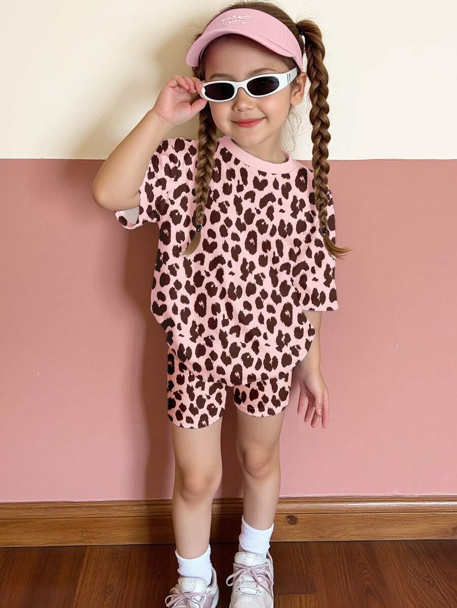 Young Girl Young Girl Casual Minimalist Short Sleeve T-Shirt And Shorts 2-Piece Set Suitable For Summer
