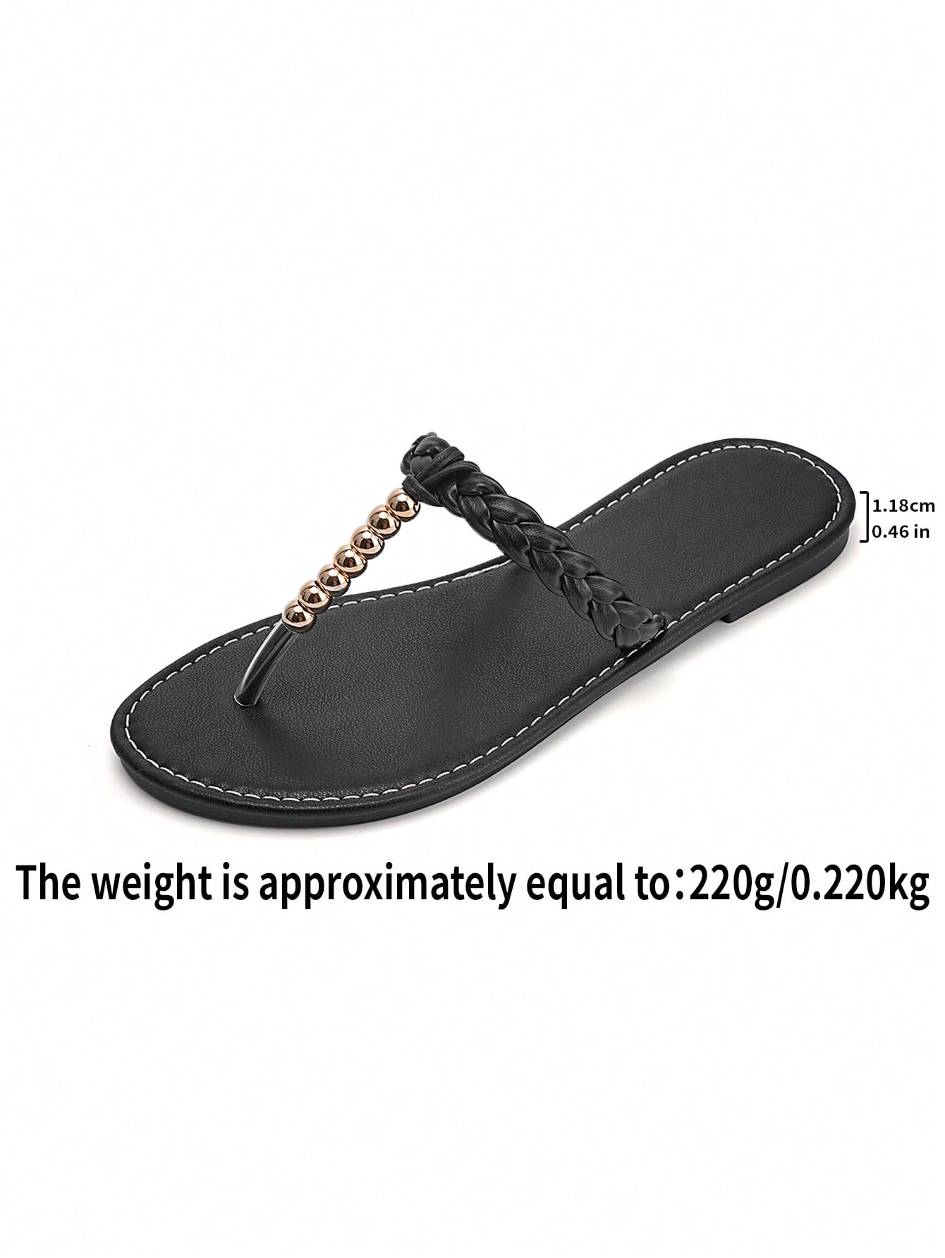 Women's black strappy flip flops with geometric pattern and star detail, flat heel, slip-on style, suitable for beach, indoor, and outdoor walking.