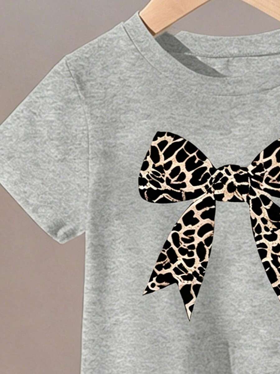 Elladie kids 2pcs/Set Young Girl Casual Butterfly Print Short Sleeve T-Shirt And Flare Pants,Cute Cartoon Graphic Fashionable Summer Clothes For School Outfit