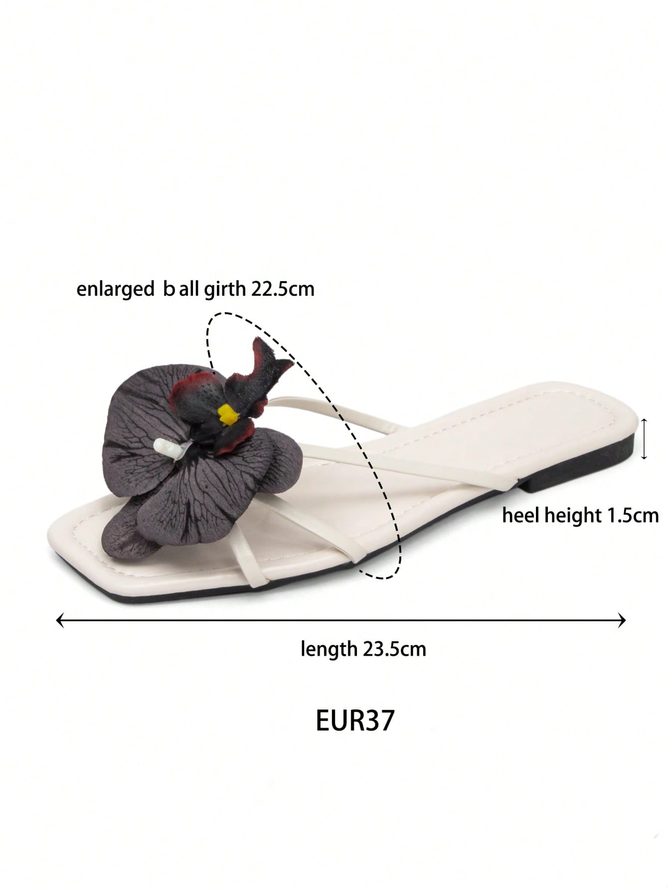 Wide fit women's beige flat thong sandals with butterfly orchid appliqué decor and open toe, suitable for beach, vacation, home, and casual everyday wear.