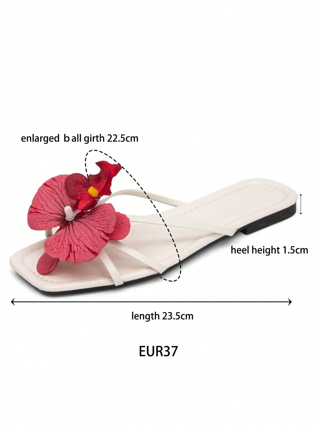 Wide fit women's beige flat thong sandals with butterfly orchid appliqué decor and open toe, suitable for beach, vacation, home, and casual everyday wear.