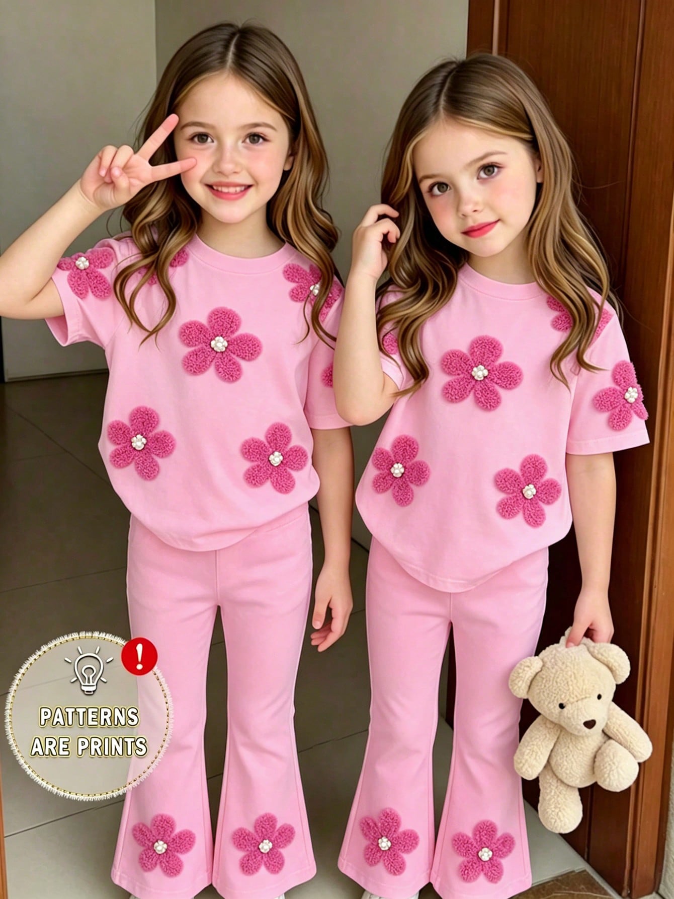 Elladie kids 2pcs/Set Young Girl Casual Butterfly Print Short Sleeve T-Shirt And Flare Pants,Cute Cartoon Graphic Fashionable Summer Clothes For School Outfit