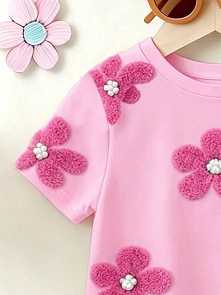Elladie kids 2pcs/Set Young Girl Casual Butterfly Print Short Sleeve T-Shirt And Flare Pants,Cute Cartoon Graphic Fashionable Summer Clothes For School Outfit