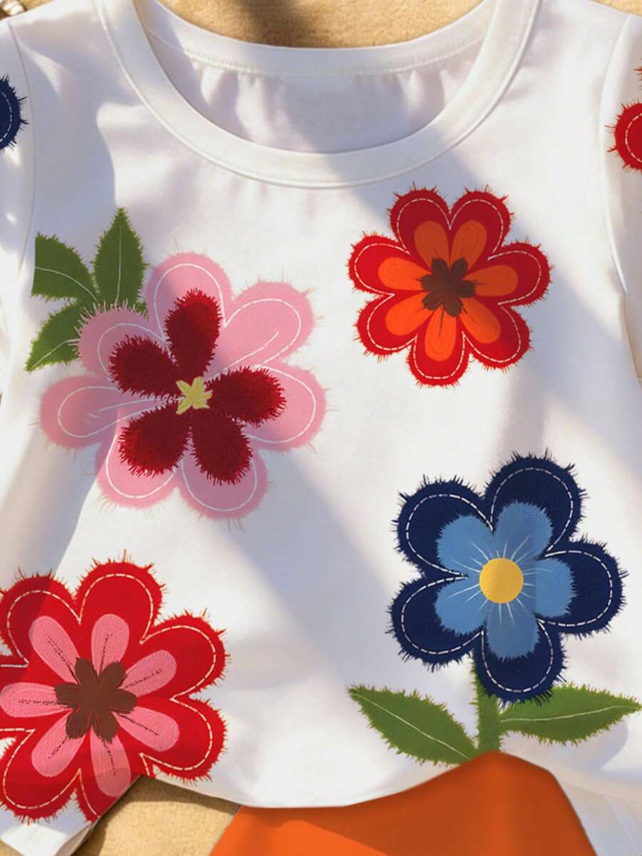 Elladie kids 2pcs/Set 4-7 Years Old Girls Toddler Outfits,Summer Cherry Bow Print Blue & White Striped Round Neck Short Sleeve T-Shirt + Shorts,Fresh Cute Style