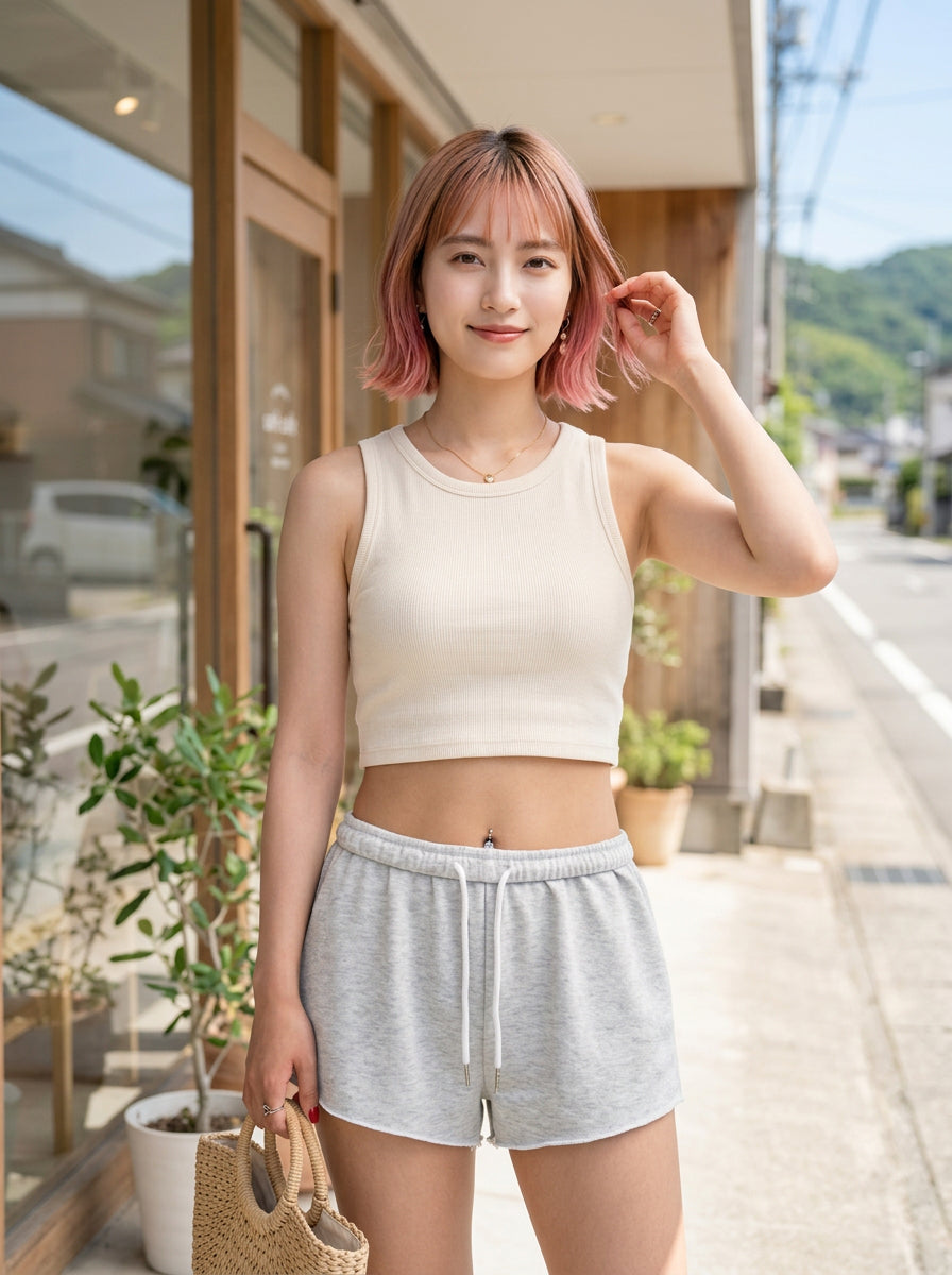Petite women's burgundy casual track shorts with drawstring waist, raw hem, loose fit, and mini length