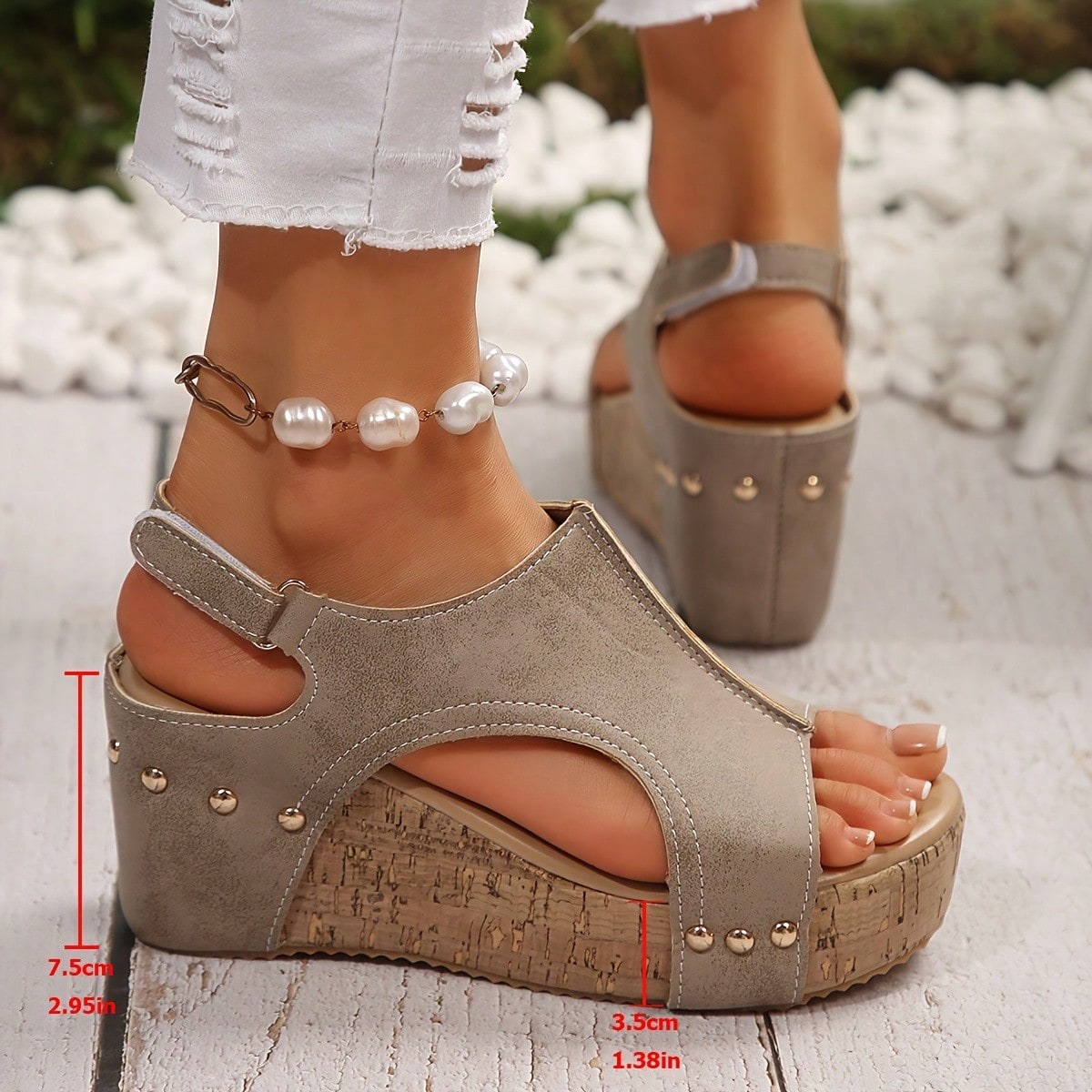 Women's plain slip-on slippers with a round toe, platform sole, and studded details, designed for casual daily wear and vacation outfits.
