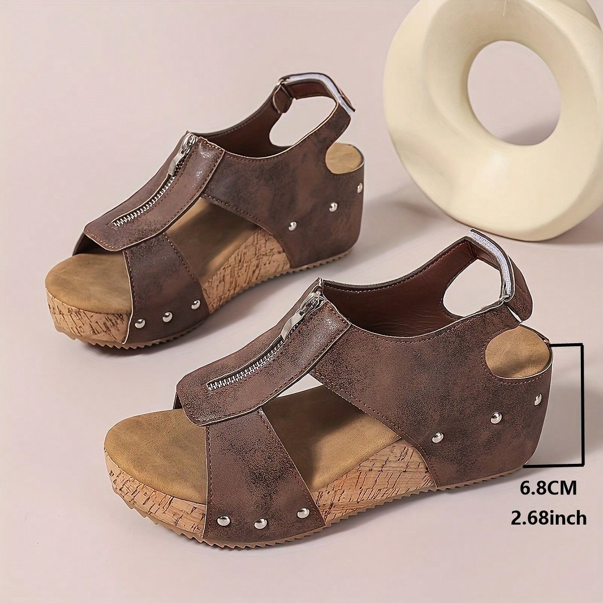 Women's plain slip-on slippers with a round toe, platform sole, and studded details, designed for casual daily wear and vacation outfits.