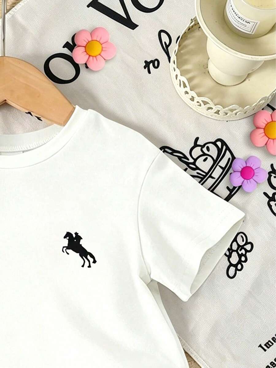 Elladie kids 2pcs/Set 4-7 Years Old Girls Toddler Outfits,Summer Cherry Bow Print Blue & White Striped Round Neck Short Sleeve T-Shirt + Shorts,Fresh Cute Style