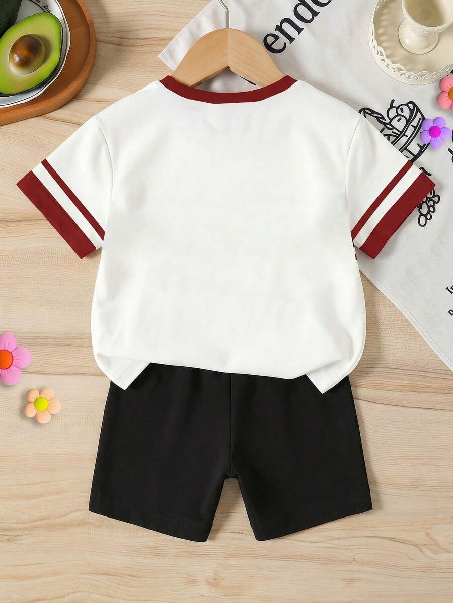 Elladie kids 2pcs/Set 4-7 Years Old Girls Toddler Outfits,Summer Cherry Bow Print Blue & White Striped Round Neck Short Sleeve T-Shirt + Shorts,Fresh Cute Style