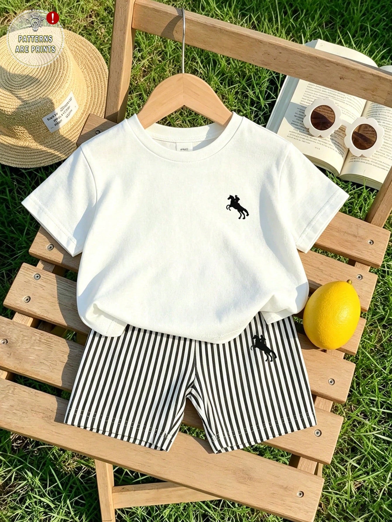 Elladie kids 2pcs/Set 4-7 Years Old Girls Toddler Outfits,Summer Cherry Bow Print Blue & White Striped Round Neck Short Sleeve T-Shirt + Shorts,Fresh Cute Style