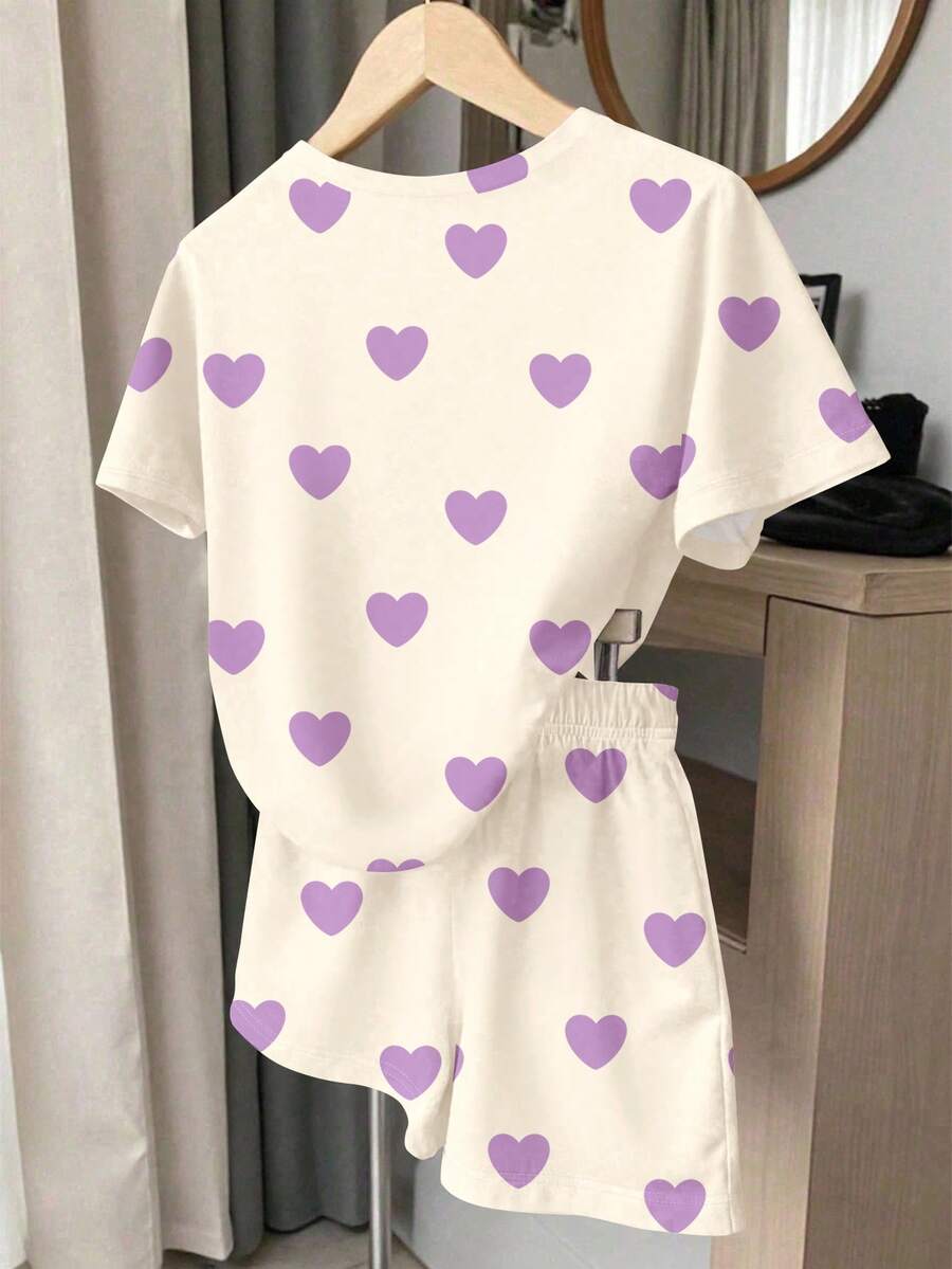 Young Girl Young Girl Casual Minimalist Short Sleeve T-Shirt And Shorts 2-Piece Set Suitable For Summer