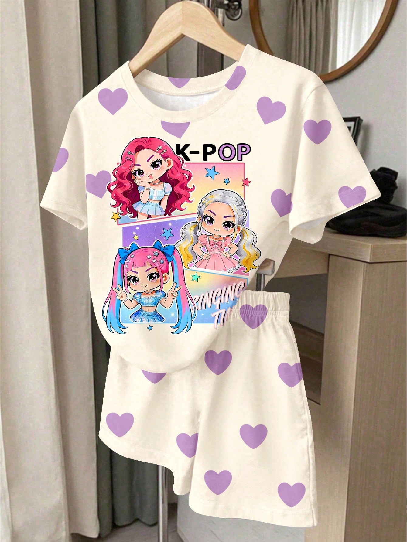 Young Girl Young Girl Casual Minimalist Short Sleeve T-Shirt And Shorts 2-Piece Set Suitable For Summer