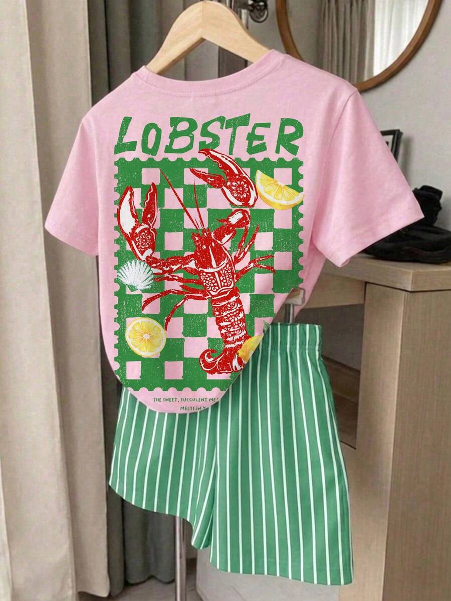 Young Girl Young Girl Casual Minimalist Short Sleeve T-Shirt And Shorts 2-Piece Set Suitable For Summer