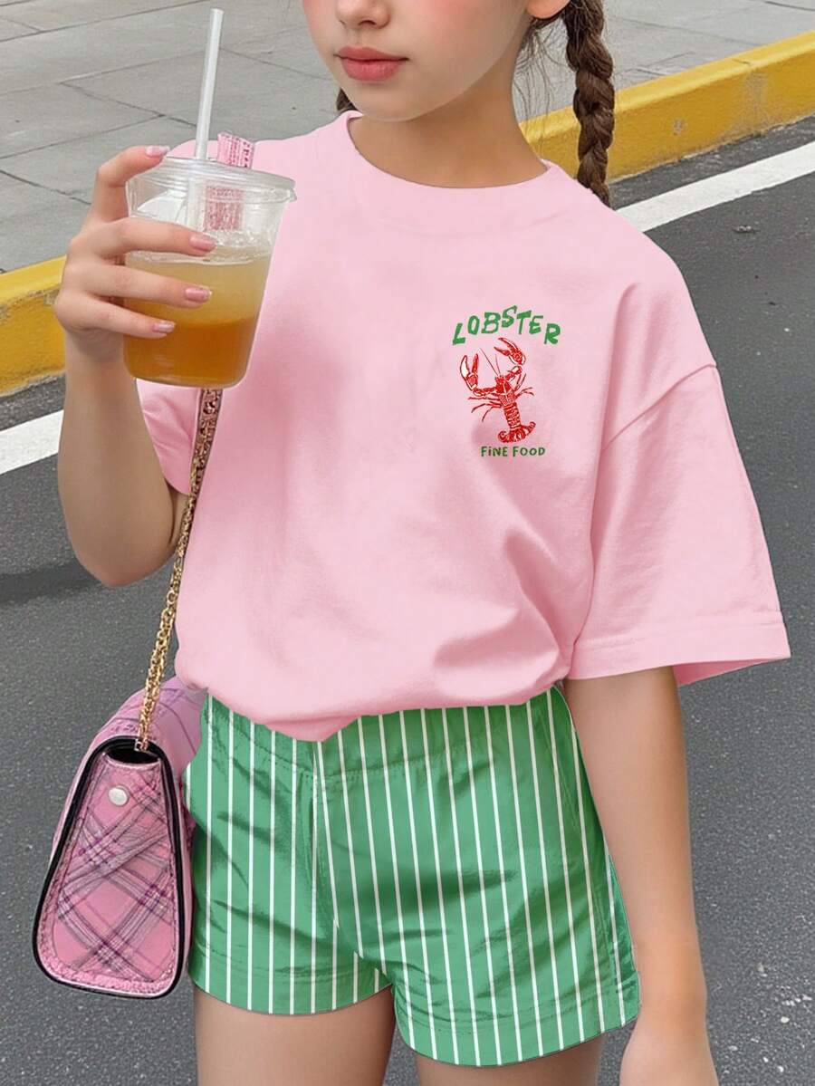 Young Girl Young Girl Casual Minimalist Short Sleeve T-Shirt And Shorts 2-Piece Set Suitable For Summer