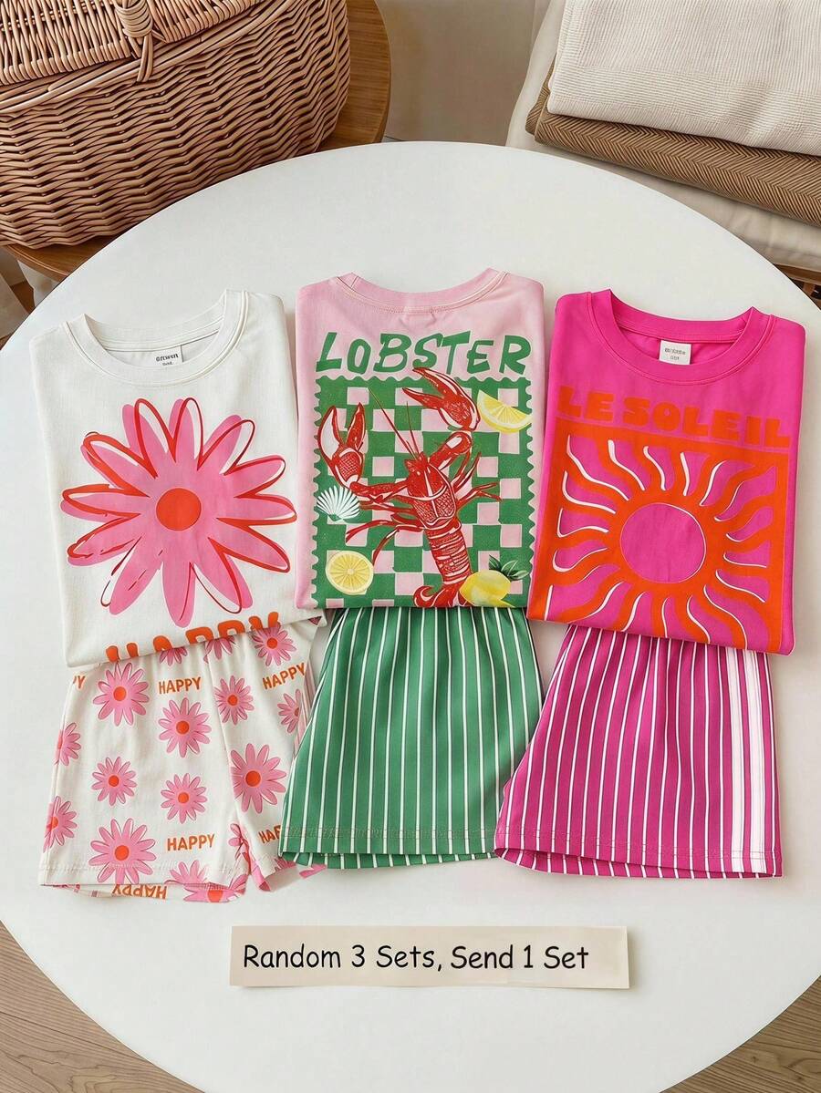 Young Girl Young Girl Casual Minimalist Short Sleeve T-Shirt And Shorts 2-Piece Set Suitable For Summer