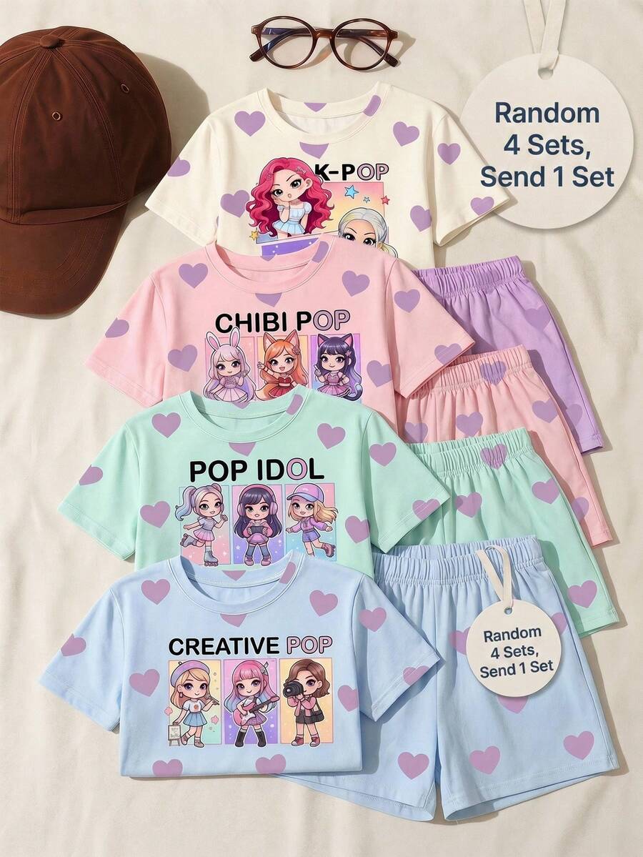 Young Girl Young Girl Casual Minimalist Short Sleeve T-Shirt And Shorts 2-Piece Set Suitable For Summer