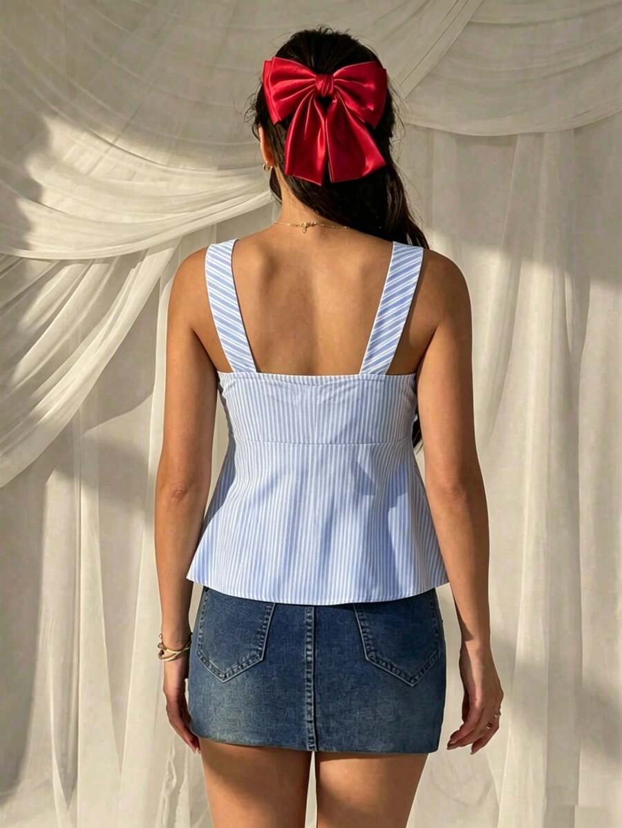 2026 Spring/Summer Women's New Arrival: Brown And White Polka Dot Sweet Vintage 2000s Cute Casual Versatile Ruffle Drawstring Top/Tank Vacation