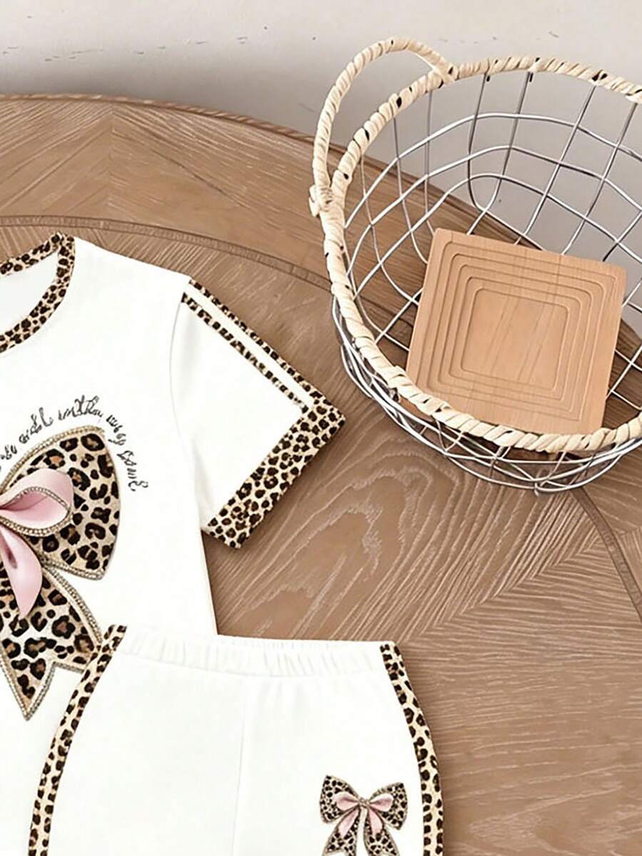 Elladie kids 2pcs/Set Young Girl Casual Butterfly Print Short Sleeve T-Shirt And Flare Pants,Cute Cartoon Graphic Fashionable Summer Clothes For School Outfit