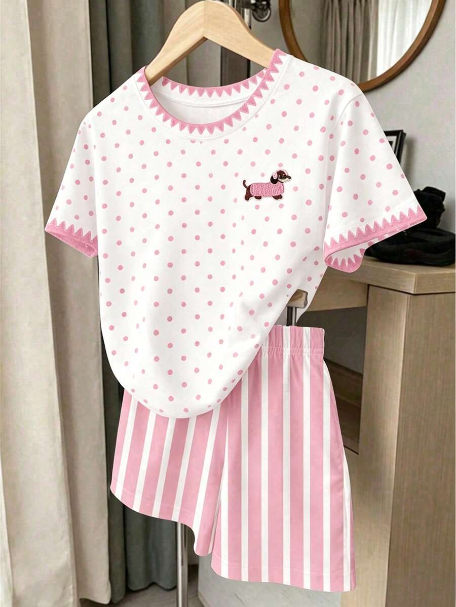 Young Girl Young Girl Casual Minimalist Short Sleeve T-Shirt And Shorts 2-Piece Set Suitable For Summer