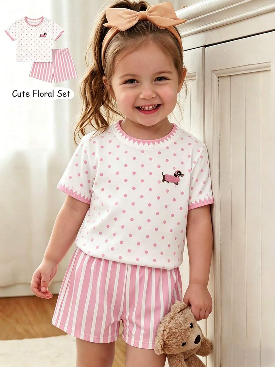 Young Girl Young Girl Casual Minimalist Short Sleeve T-Shirt And Shorts 2-Piece Set Suitable For Summer