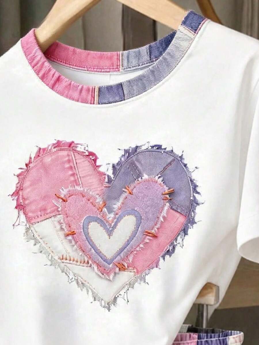 Young Girl Young Girl Casual Minimalist Short Sleeve T-Shirt And Shorts 2-Piece Set Suitable For Summer