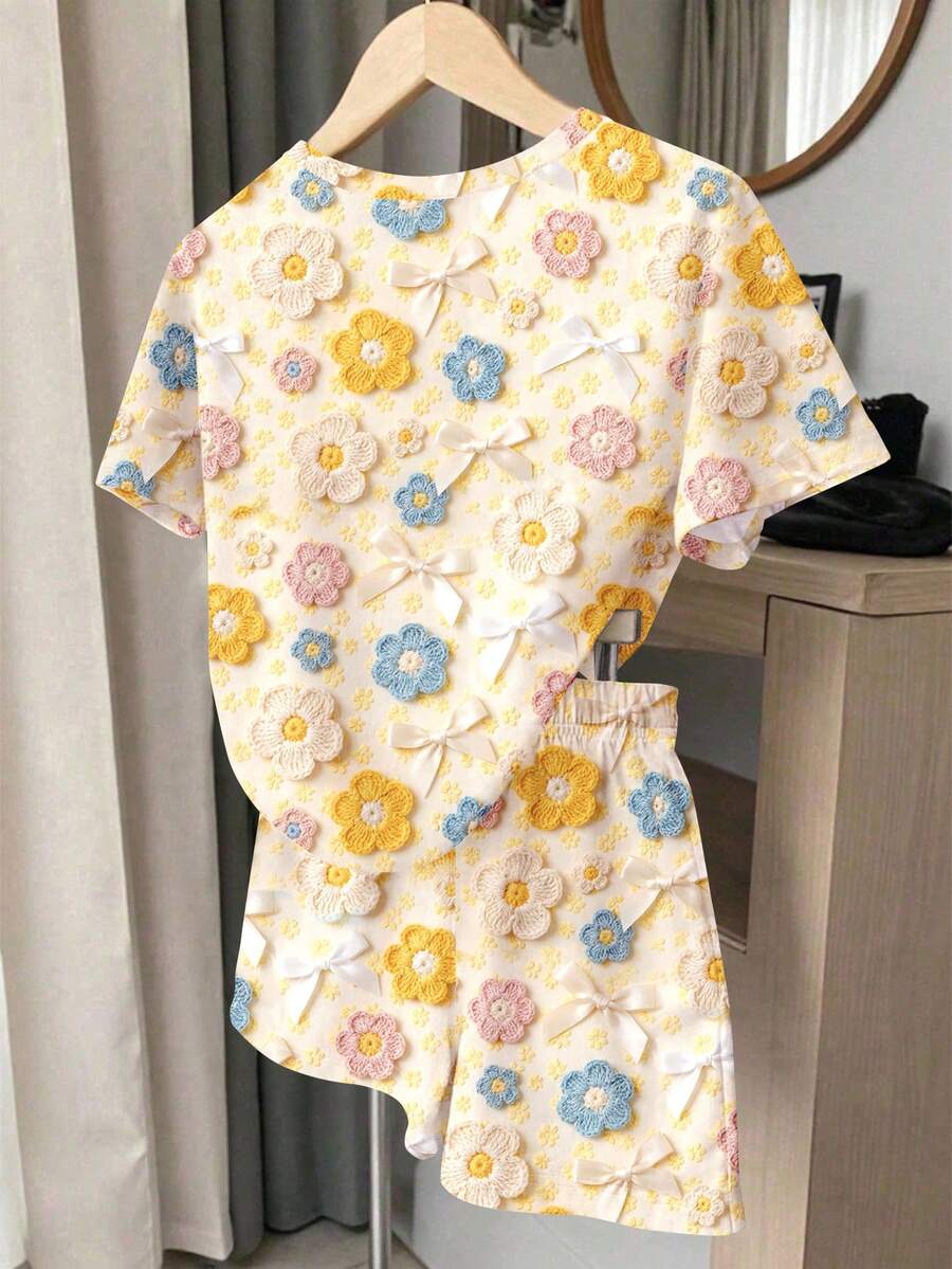Young Girl Young Girl Casual Minimalist Short Sleeve T-Shirt And Shorts 2-Piece Set Suitable For Summer