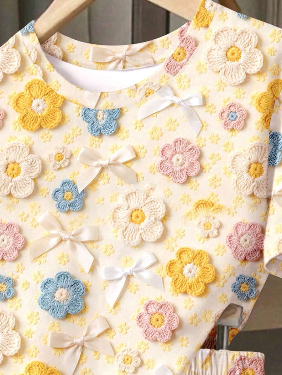 Young Girl Young Girl Casual Minimalist Short Sleeve T-Shirt And Shorts 2-Piece Set Suitable For Summer