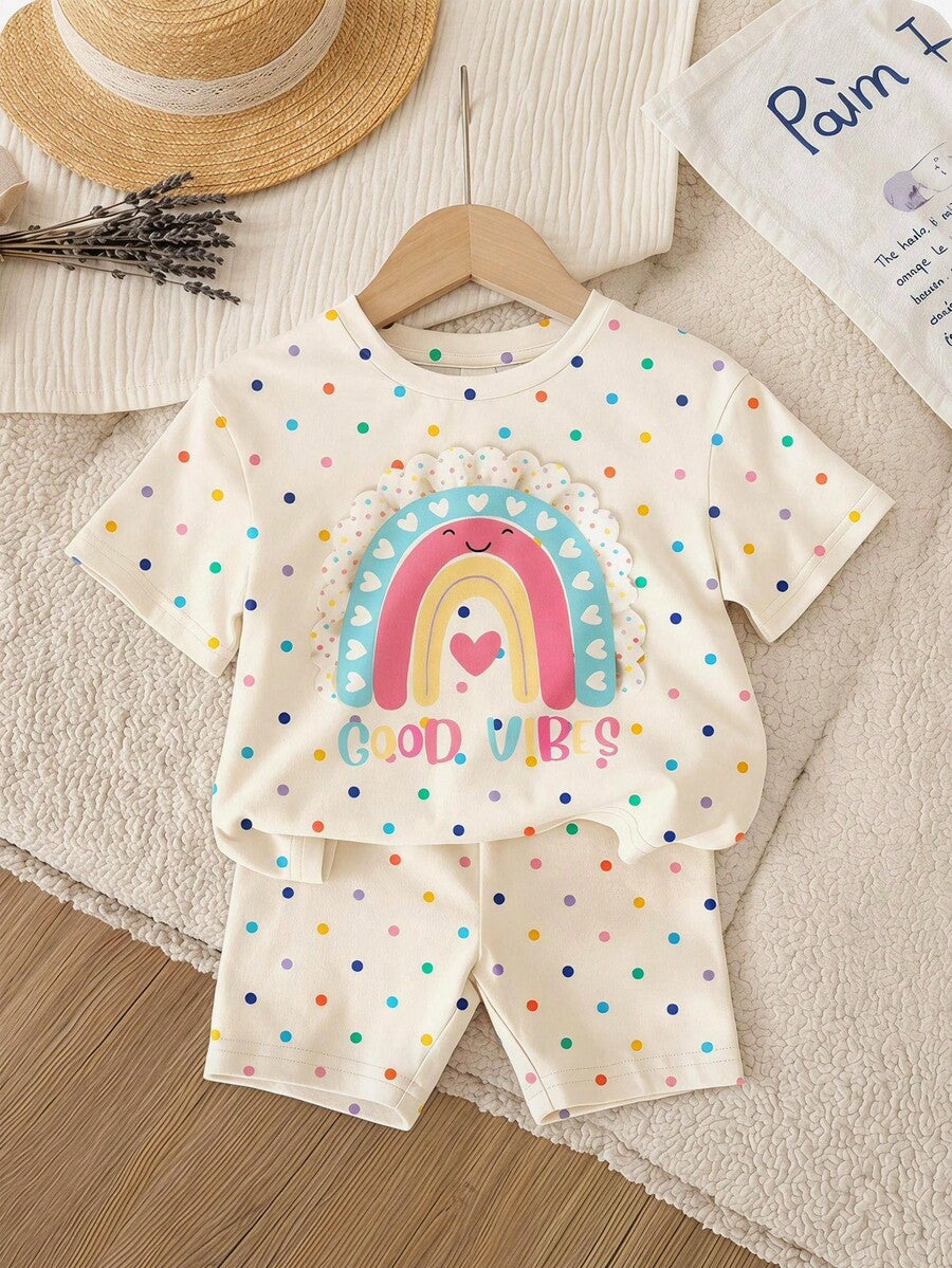 Young Girl Young Girl Casual Minimalist Short Sleeve T-Shirt And Shorts 2-Piece Set Suitable For Summer