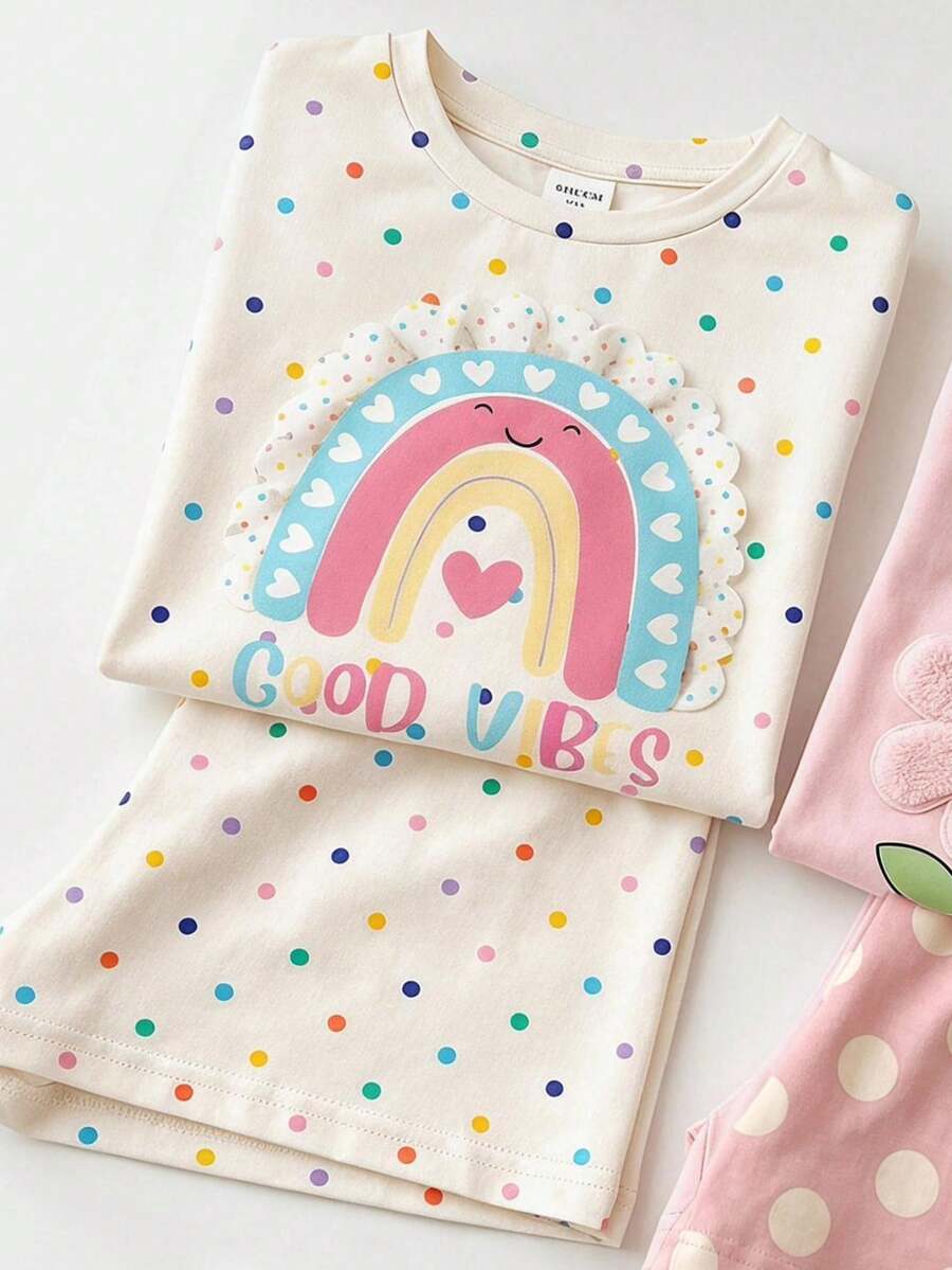 Young Girl Young Girl Casual Minimalist Short Sleeve T-Shirt And Shorts 2-Piece Set Suitable For Summer