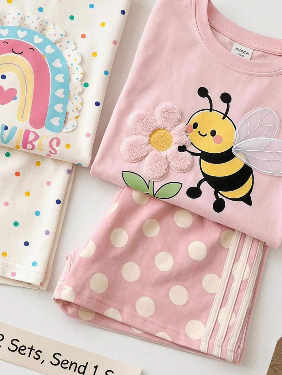 Young Girl Young Girl Casual Minimalist Short Sleeve T-Shirt And Shorts 2-Piece Set Suitable For Summer