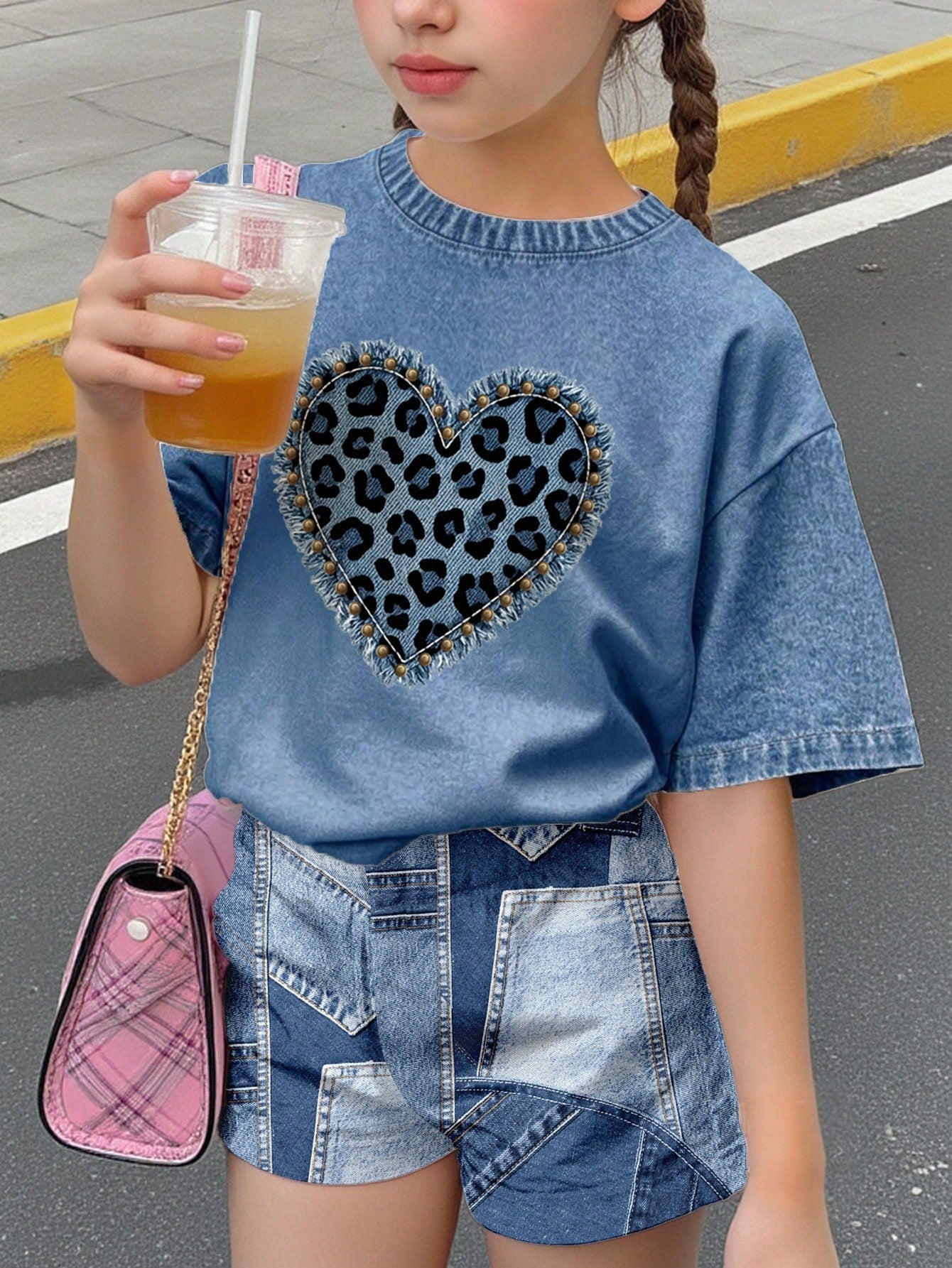 Young Girl Young Girl Casual Minimalist Short Sleeve T-Shirt And Shorts 2-Piece Set Suitable For Summer