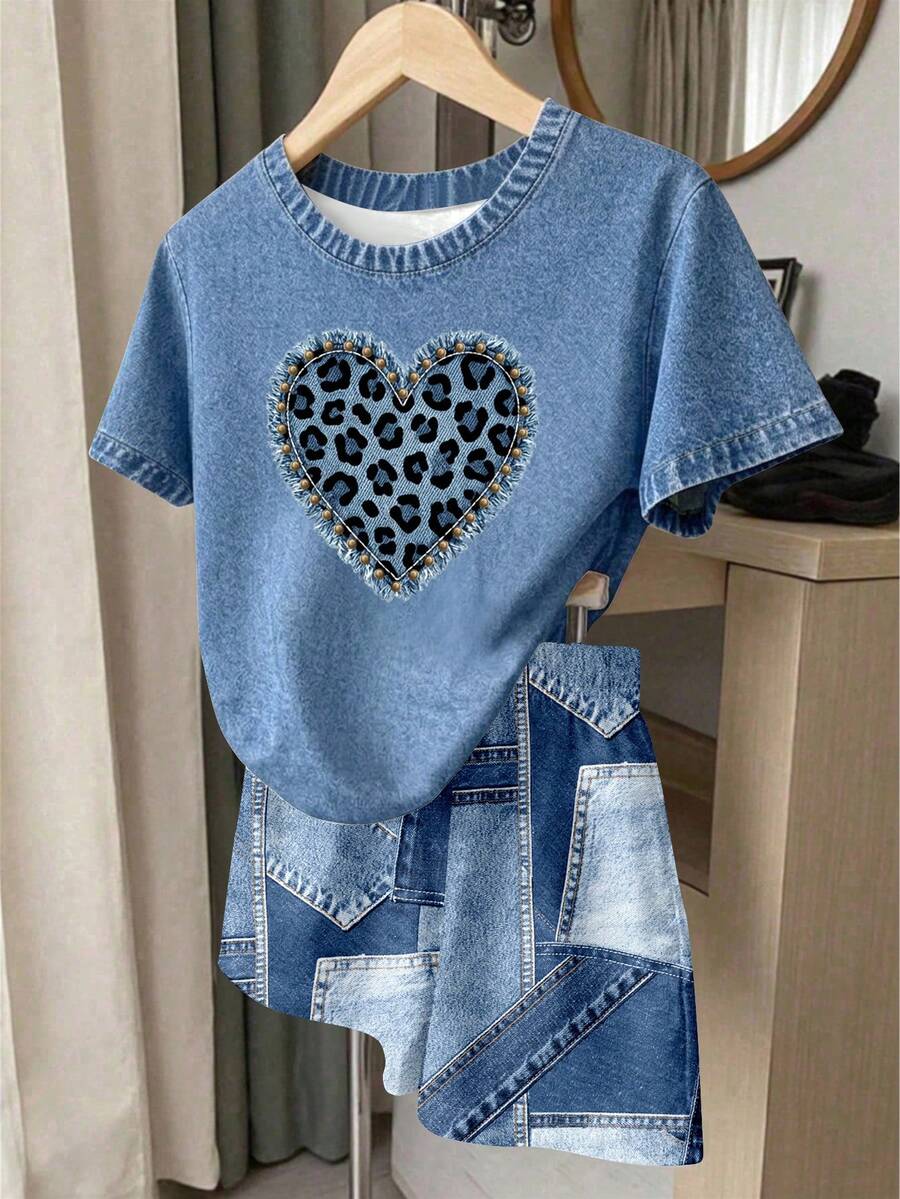 Young Girl Young Girl Casual Minimalist Short Sleeve T-Shirt And Shorts 2-Piece Set Suitable For Summer
