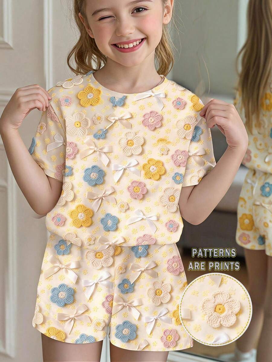 Young Girl Young Girl Casual Minimalist Short Sleeve T-Shirt And Shorts 2-Piece Set Suitable For Summer
