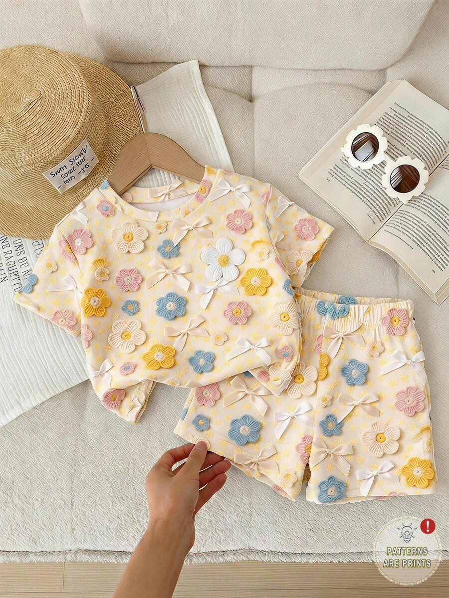 Young Girl Young Girl Casual Minimalist Short Sleeve T-Shirt And Shorts 2-Piece Set Suitable For Summer