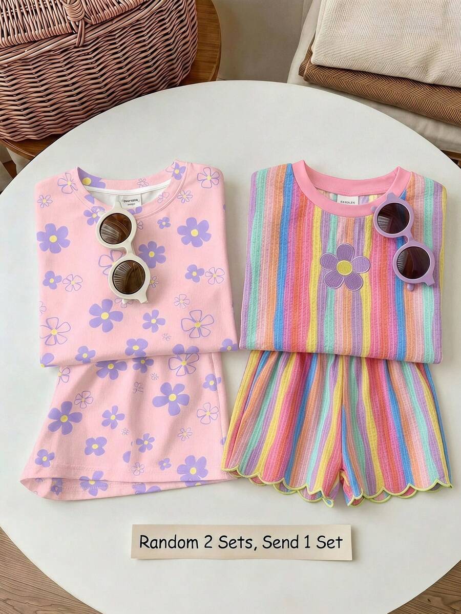 Young Girl Young Girl Casual Minimalist Short Sleeve T-Shirt And Shorts 2-Piece Set Suitable For Summer