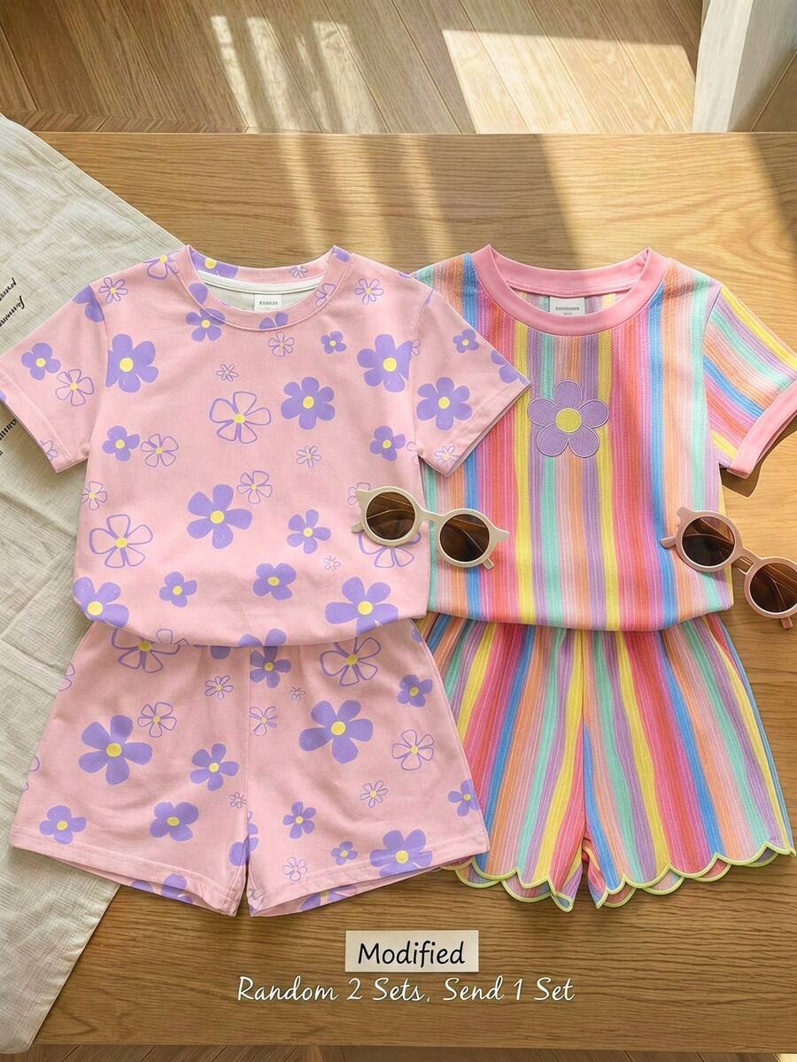 Young Girl Young Girl Casual Minimalist Short Sleeve T-Shirt And Shorts 2-Piece Set Suitable For Summer