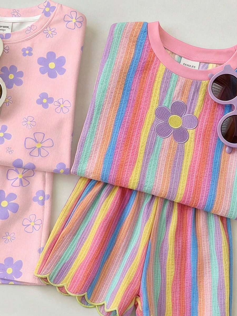 Young Girl Young Girl Casual Minimalist Short Sleeve T-Shirt And Shorts 2-Piece Set Suitable For Summer