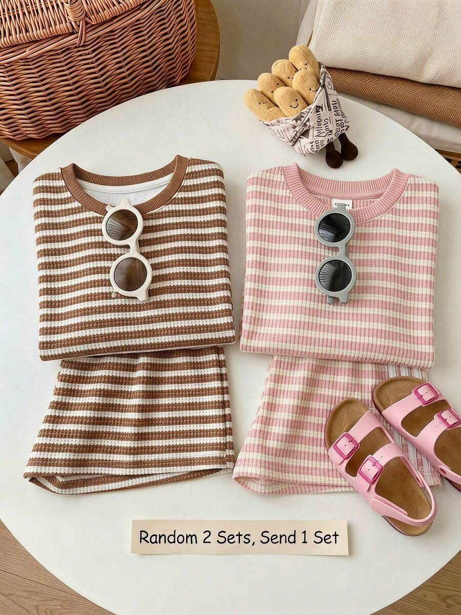 Young Girl Young Girl Casual Minimalist Short Sleeve T-Shirt And Shorts 2-Piece Set Suitable For Summer