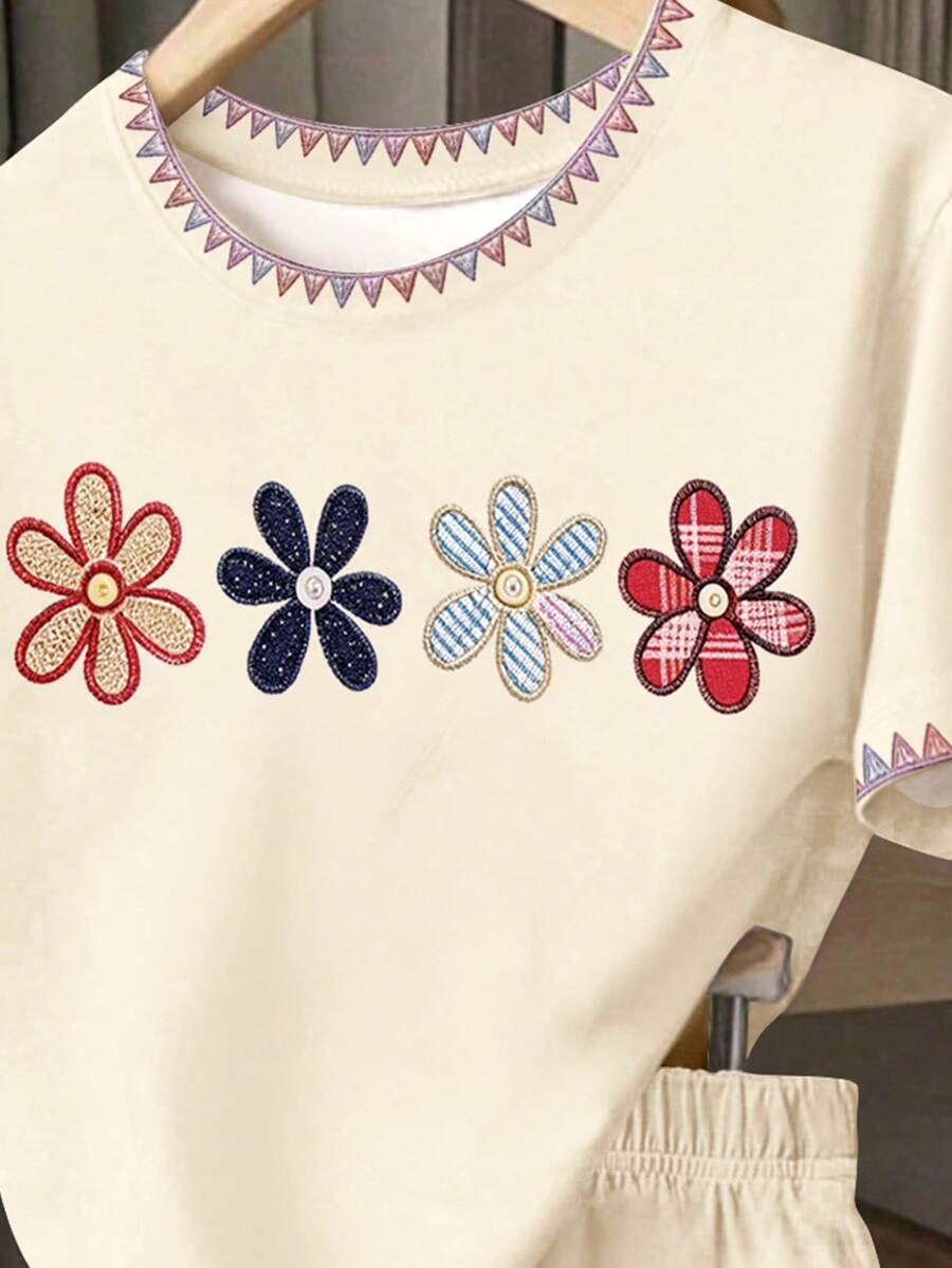 Young Girl Young Girl Casual Minimalist Short Sleeve T-Shirt And Shorts 2-Piece Set Suitable For Summer