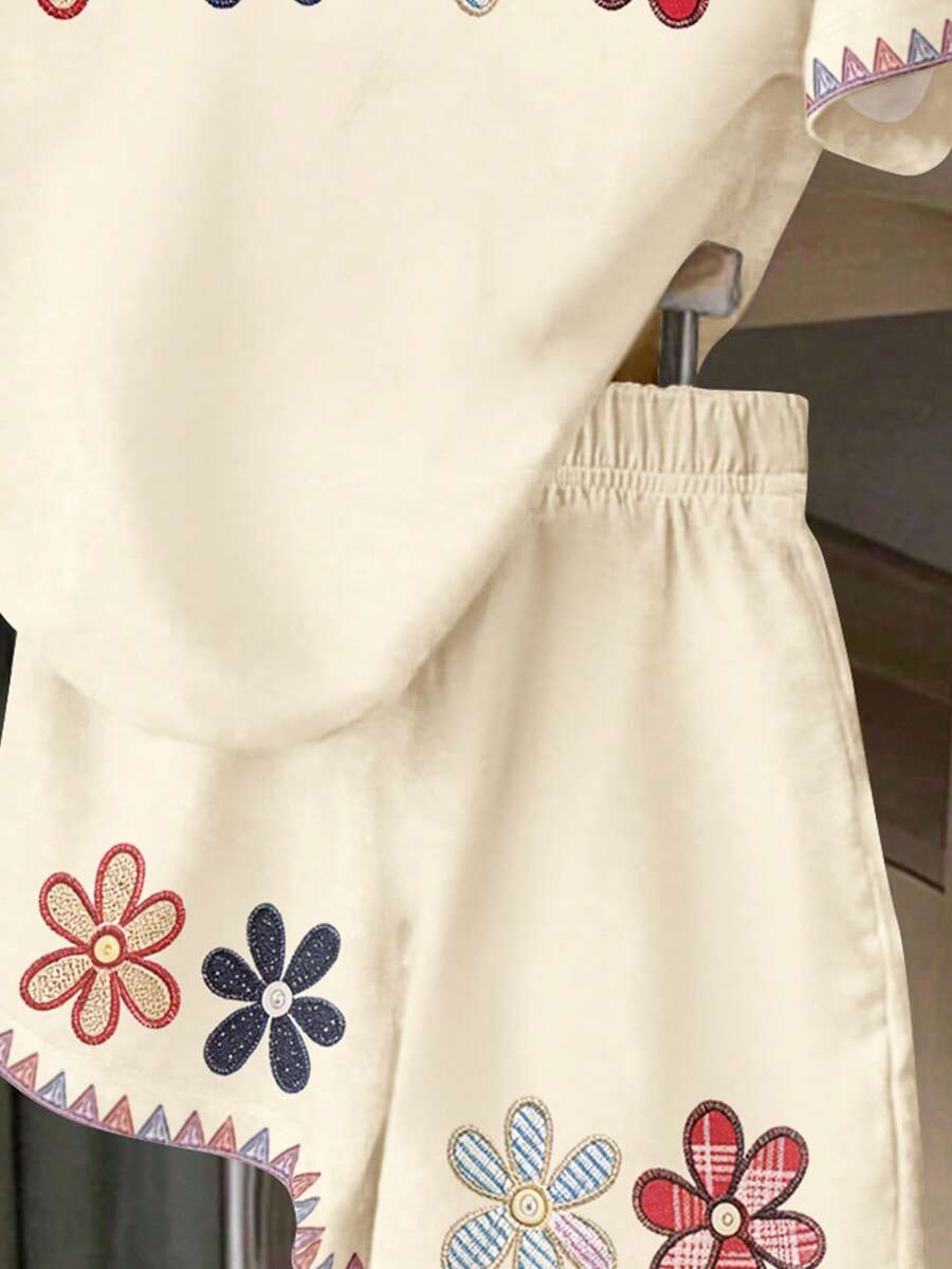 Young Girl Young Girl Casual Minimalist Short Sleeve T-Shirt And Shorts 2-Piece Set Suitable For Summer